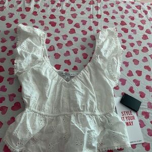 Celebrity Pink White Eyelet Blouse